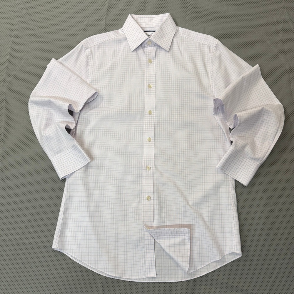 Charles Tyrwhitt Dress Shirt M 15/33 White Blue Check Slim Fit Non-Iron